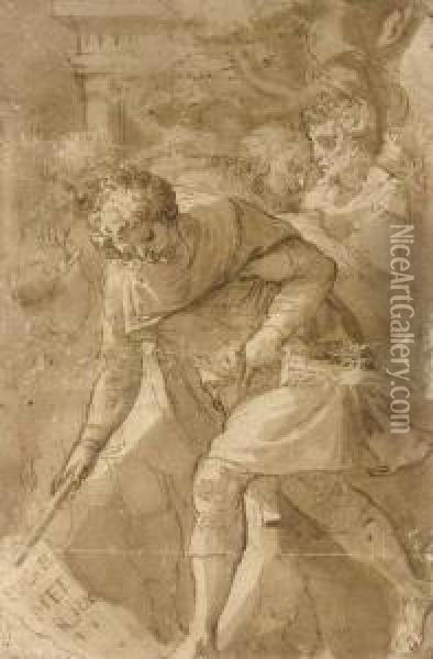 Four Warriors, In The Manner Of Polidoro Da Caravaggio Oil Painting - Raffaello Motta