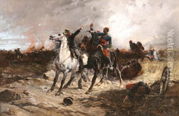 A Critical Moment (scene From The Franco-prussian War) Oil Painting - Wilfred Constant Beauquesne