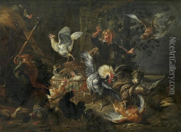 Raubvogel In Einem Huhnerhof Oil Painting - Jan Fyt