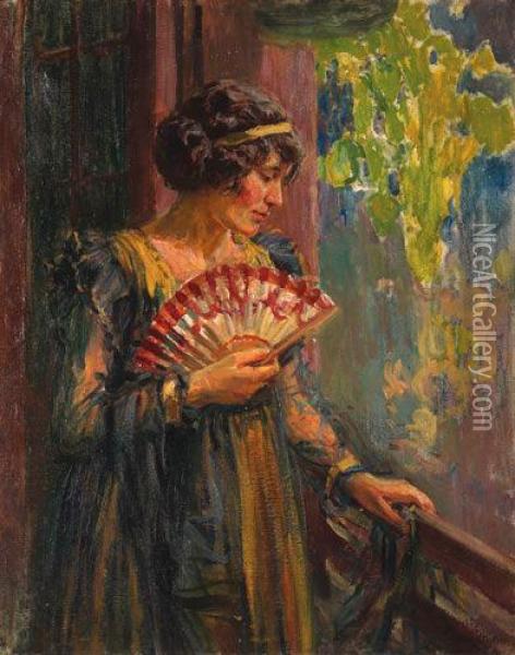 Woman With A Fan Oil Painting - Robert Wadsworth Grafton