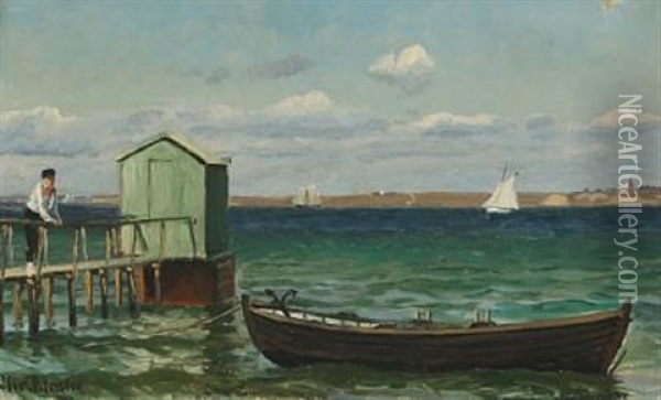 Coastal Scene With Ships Oil Painting - Christian Blache