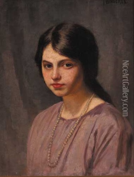 Portrait Of A Young Girl With String Of Pearls Oil Painting - Thomas Bond Walker