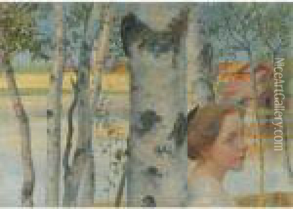 Lisbeth Vid Bjorken (lisbeth By The Birch Tree) Oil Painting - Carl Larsson
