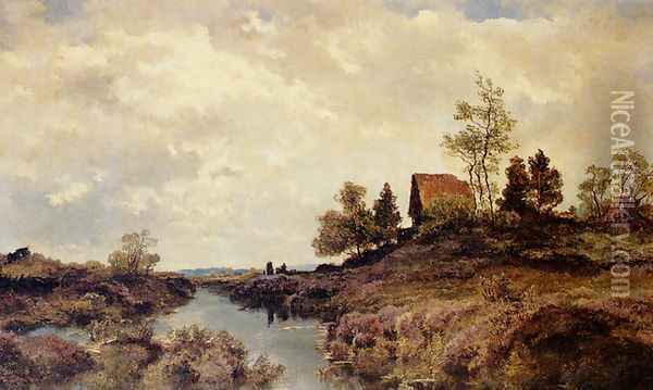 A Cottage Nestled In A River Landscape Oil Painting - Joseph Wenglein