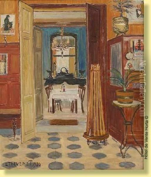 Interieur Avec Porte Queues De Billard Oil Painting - Louis Thevenet