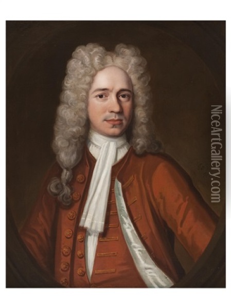 Portrait Of A Man In A Full Wig Oil Painting - John Verelst