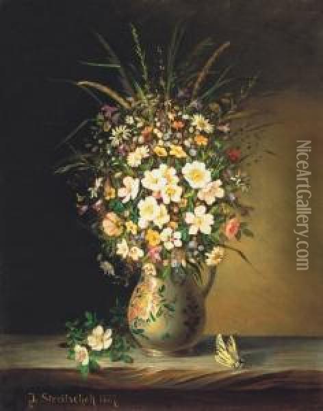 Meadow Bouquet Oil Painting - Johann Streitshek