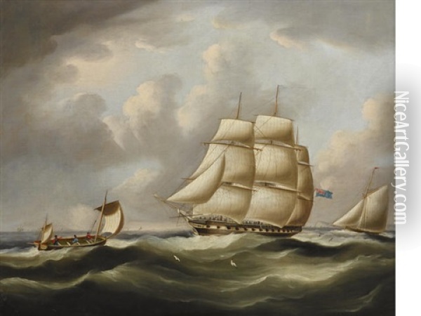 Off The Isle Of Wight Oil Painting - Thomas Buttersworth