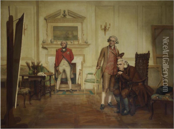 Sir Joshua Reynolds' Studio: A Visit From Dr. Johnson Oil Painting - Francis James Barraud