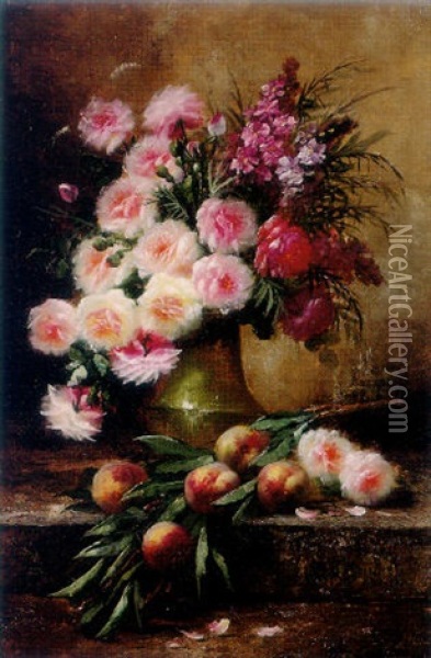 Still Life Of Flowers And Fruit Oil Painting - Max Carlier