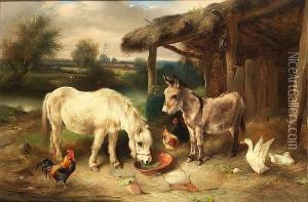 A Corner Of The Farm Oil Painting - Walter Hunt