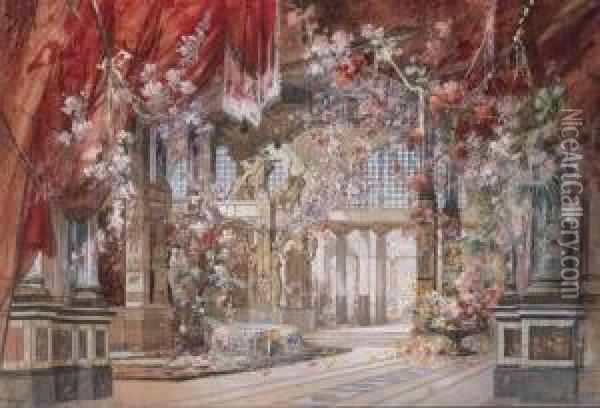 Antike Halle Mit Blumen Geschmuckt Oil Painting - Franz Angelo Rottonara