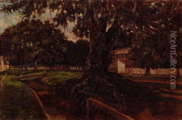 Oak Lined Mandeville Street Oil Painting - Edward E. Dessomes