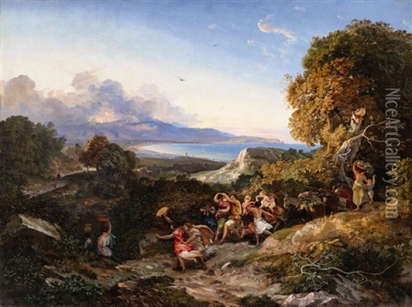 A Wine-grower's Parade On Monte Circello Oil Painting - Friedrich Nerly