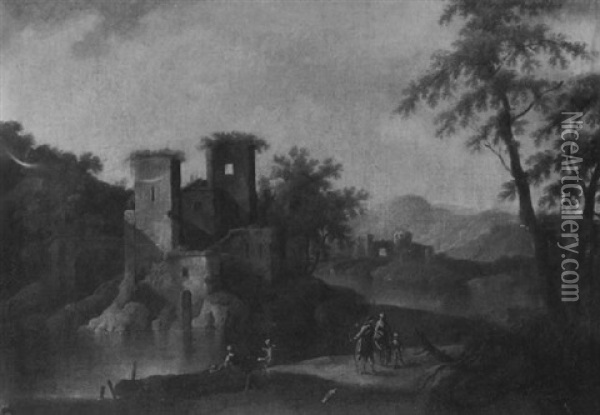 Sudliche Landschaft Mit Ruinen Und Figurenstaffage Oil Painting - Jan Dirksz. Both