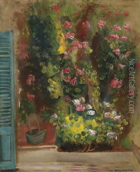 Flowers on the Window Ledge Oil Painting - Boris Dmitrievich Grigoriev