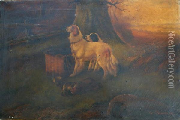 Gun Dogs With The Day's Bag Oil Painting - Robert Cleminson