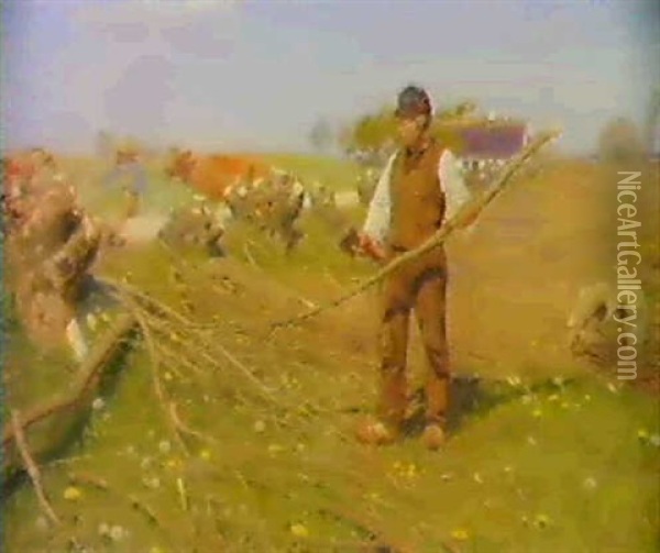 Pa Markarbejde Oil Painting - Hans Andersen Brendekilde