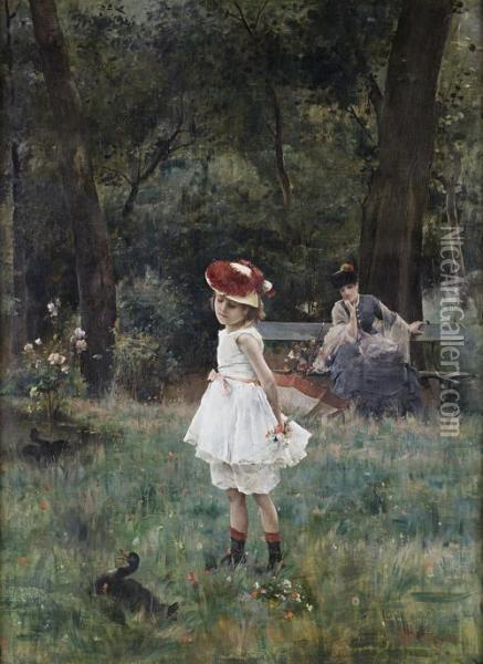La Fillette Aux Canards Oil Painting - Alfred Stevens