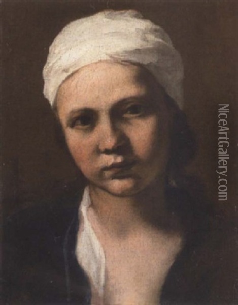 Study Of A Young Girl Wearing A White Shirt, Cap And Blue Coat Oil Painting - Jan Miel