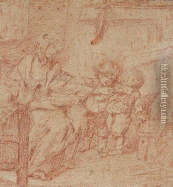 La Mere Et Ses Deux Enfants Oil Painting - Jean Baptiste Greuze
