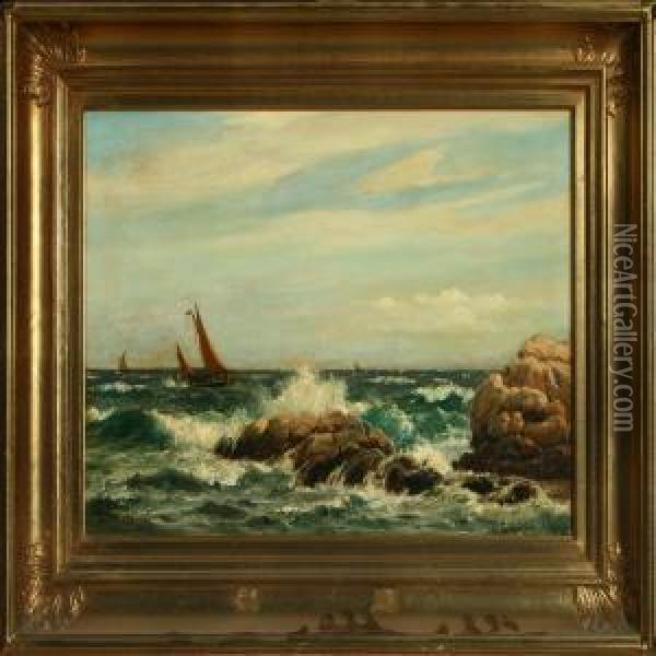 Sailing Boat Off The Scirococo Bay At Spalato, Dalmatinien Oil Painting - Christian Eckardt