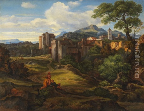 Campagnalandschaft Mit Befestigter Stadt Oil Painting - Ferdinand von Olivier