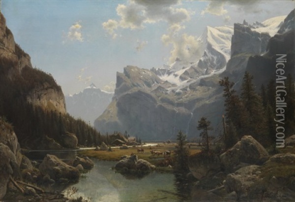 Gastherntal Im Berner Oberland Oil Painting - Johannes Bartholomaeus Duntze