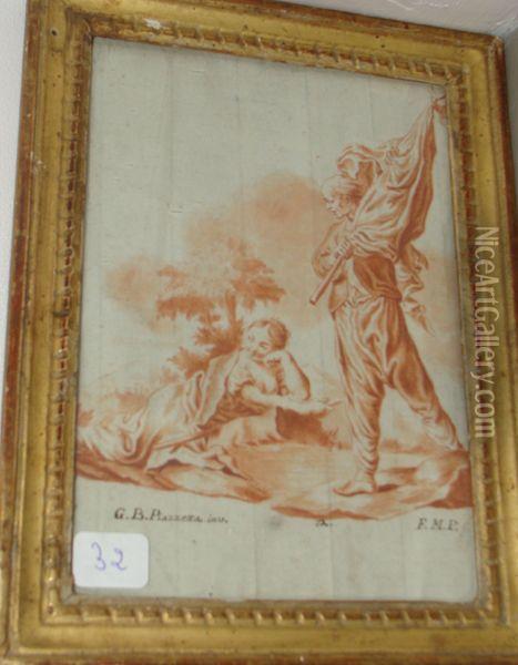 Femme Allongee Et Porteur D'oriflamme Oil Painting - Giovanni Battista Piazzetta