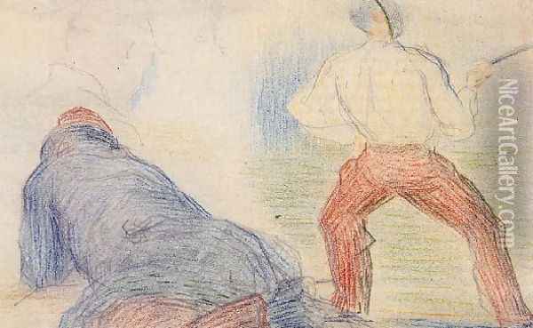 Soldier Fencing Another Reclining Oil Painting - Georges Seurat