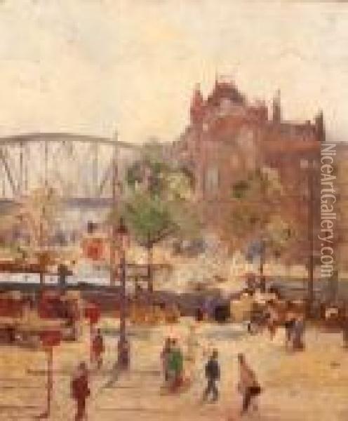 A Busy Quay, Rotterdam Oil Painting - August Willem van Voorden