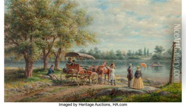 Waiting At The Ferry Oil Painting - Edward Lamson Henry