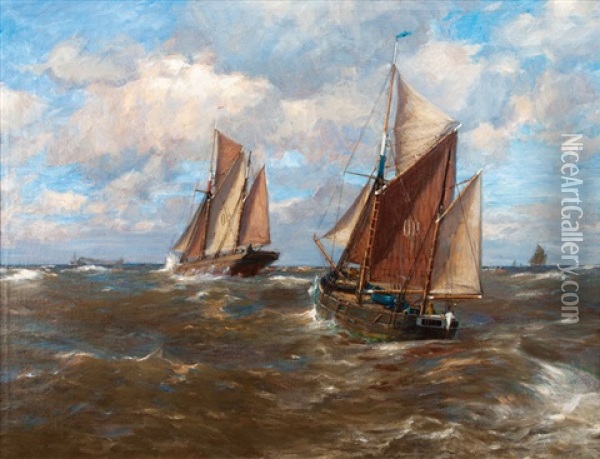 Lighter On Sea Oil Painting - Erwin Carl Wilhelm Guenther