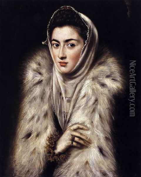 A Lady in a Fur Wrap 1577-80 Oil Painting - El Greco (Domenikos Theotokopoulos)
