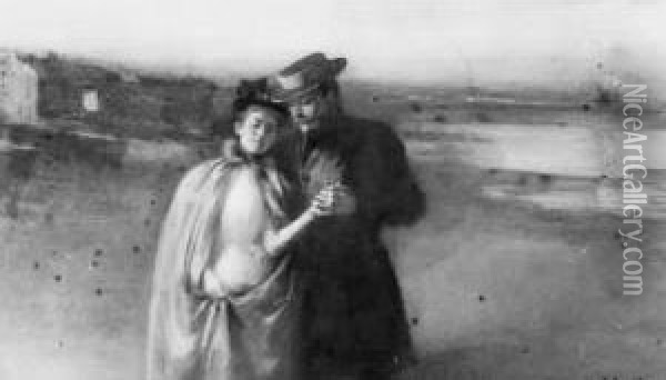 Couple Sur La Greve Oil Painting - Albert Lynch
