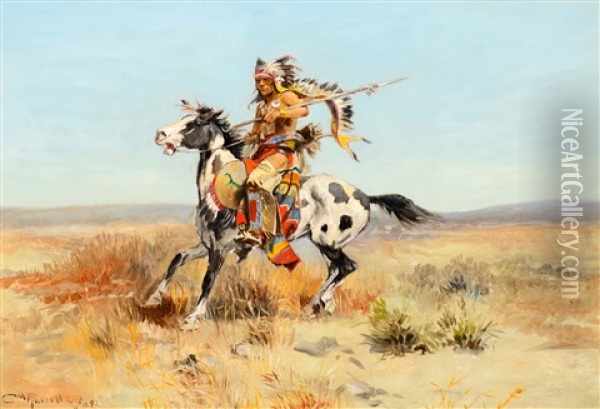 Dakota Chief Oil Painting - Charles Marion Russell