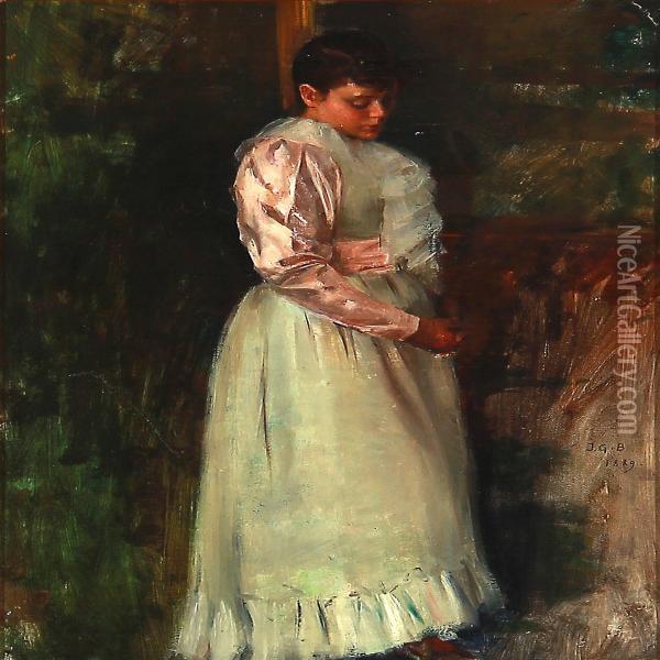 A Shy Girl In An Evening Dress Oil Painting - John George Brown