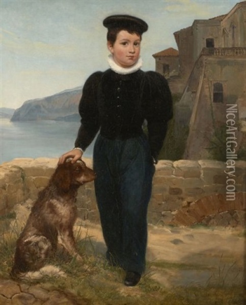Portrait D'un Jeune Garcon Devant La Baie De Sorrente Oil Painting - Eloi-Firmin Feron