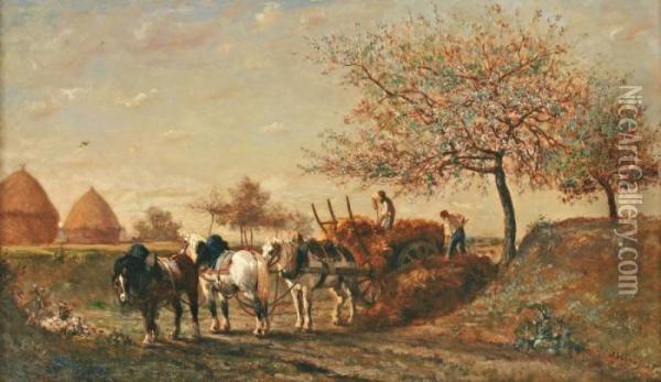 La Moisson, L'attelage Oil Painting - Jules Jacques Veyrassat