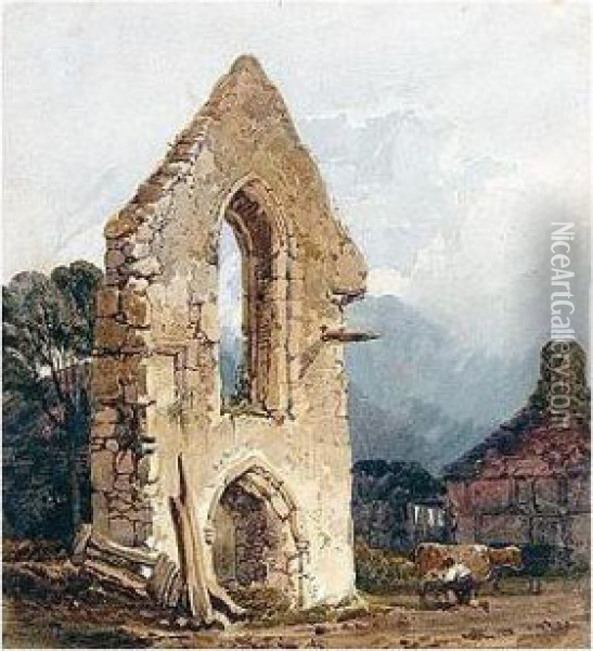 West Door, St Denys Priory, Southampton Oil Painting - Samuel Prout