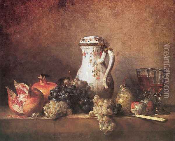 Still Life with Grapes and Pomegranates, 1763 Oil Painting - Jean-Baptiste-Simeon Chardin