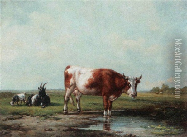 Cow Standing In The Water Oil Painting - Frederik Lodewyn Huygens