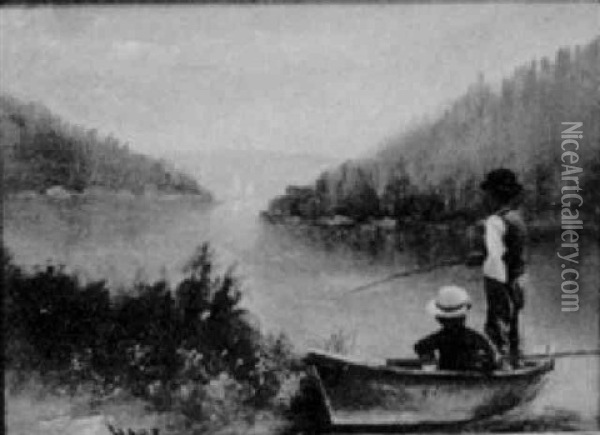 Fishing On The Lake Oil Painting - William M. Hart