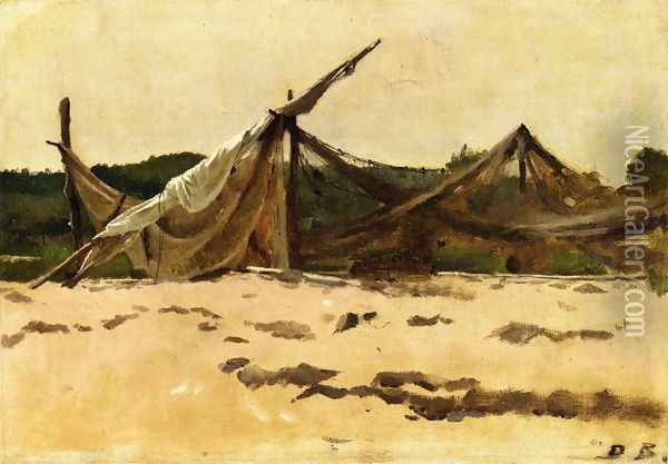 Nets and Sails Drying Oil Painting - Dennis Miller Bunker