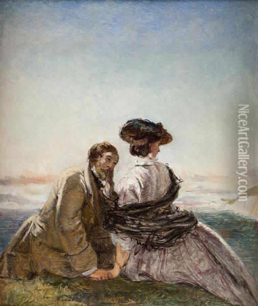 Lovers On A Cliff Top Oil Painting - William Powell Frith