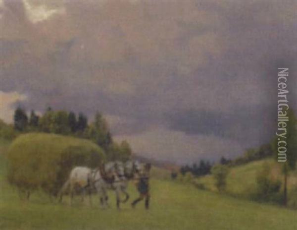 Pferdefuhrwerk Bei Aufkommendem Gewitter Oil Painting - Hermann Reisz