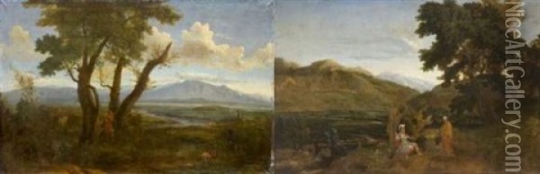 Enee Et Tiberinus (+ Romulus Et Remus Decouverts Par Le Berger Faustulus, Lrgr; Pair) Oil Painting - Abraham Genoels