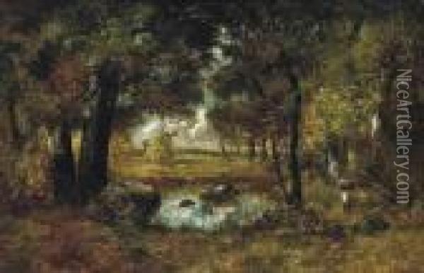 A Pool In The Forest Of Fontainbleau Oil Painting - Narcisse-Virgile D Az De La Pena
