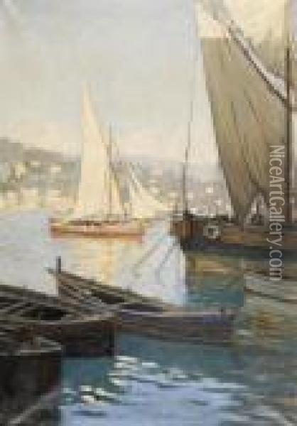 Schiffe In Einem Hafen. Oil Painting - Gaetano Esposito