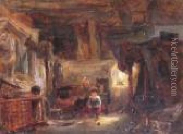 Cottage Interior With Mother And Child Oil Painting - William James Muller